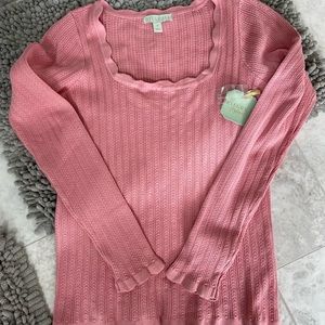 NWT pink knit top with lettuce trim size M
